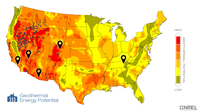 US Potential Map for geothermal energy