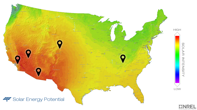 US Potential Map for solar energy