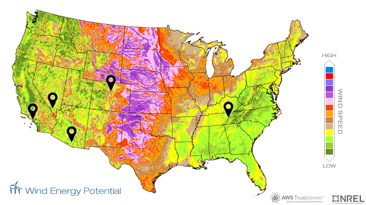US Potential Map for wind energy